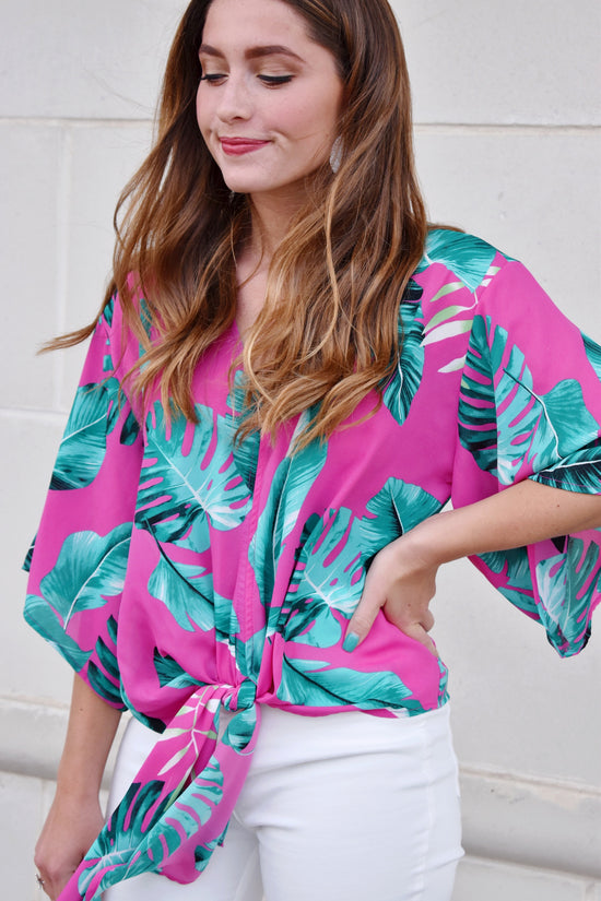 Palm Beach Kimono Sleeve Tie Blouse
