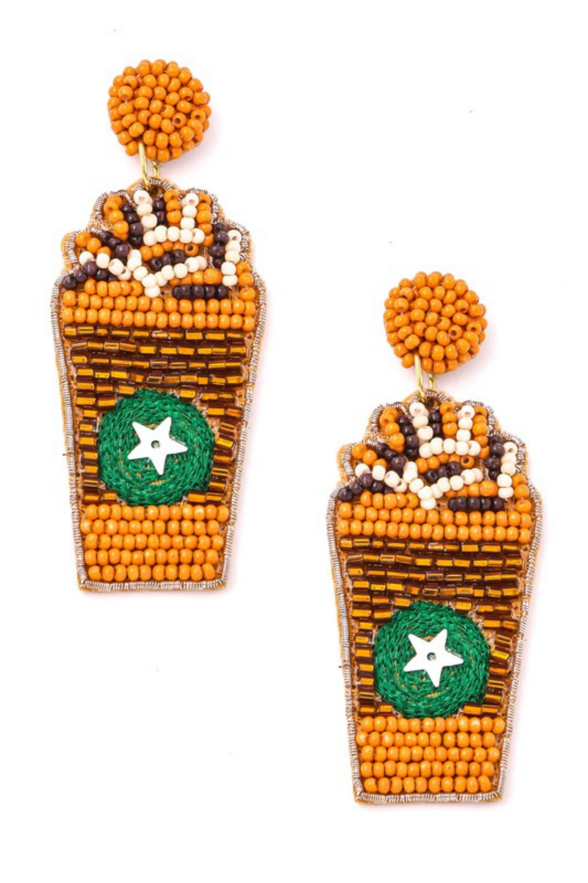 Load image into Gallery viewer, Pumpkin Beaded Frappuccino Earrings
