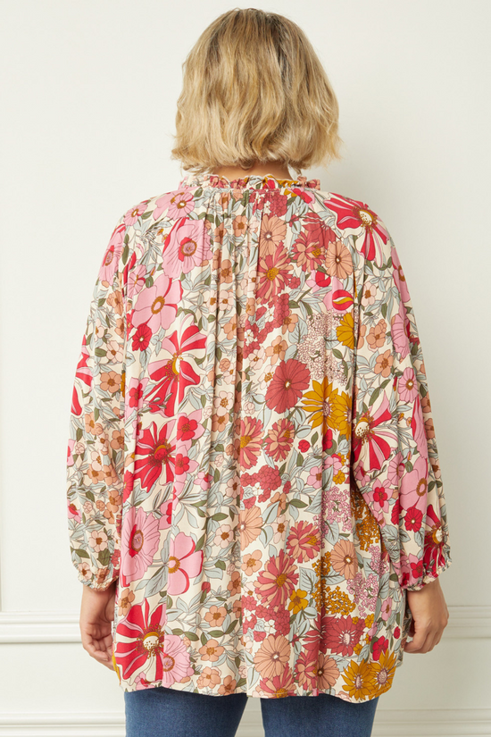 Load image into Gallery viewer, Plus Retro Multicolor Floral Blouse
