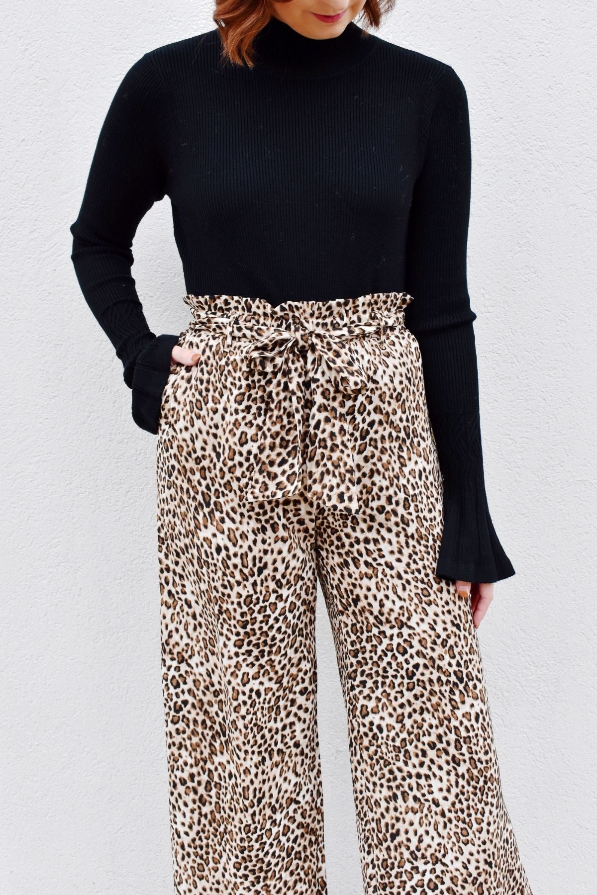 Leopard Print Paperbag Waist Pants
