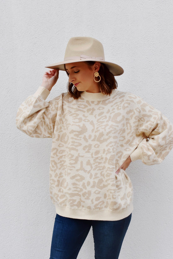 Load image into Gallery viewer, Taupe Leopard Print Balloon Sleeve Sweater
