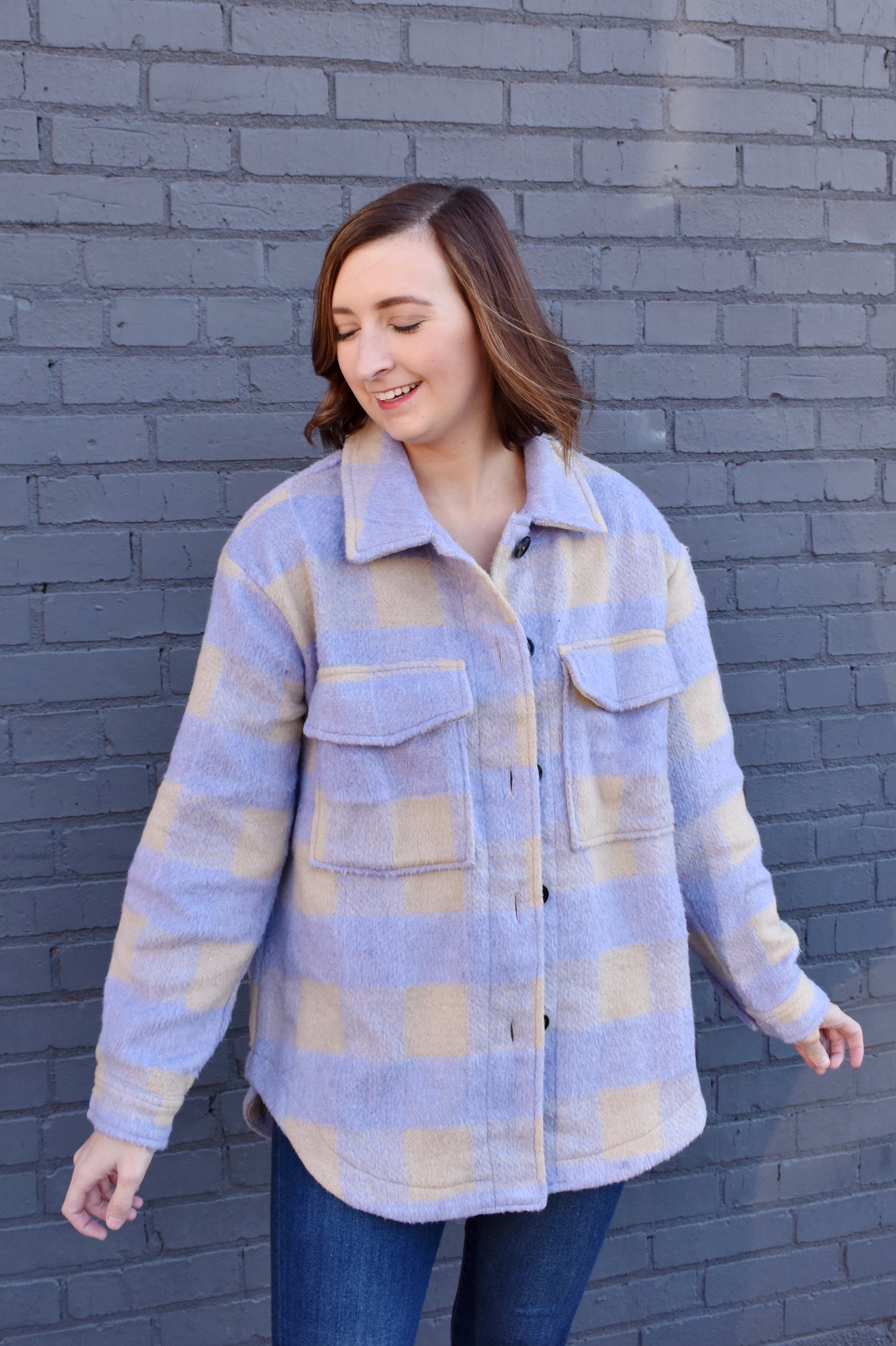 Load image into Gallery viewer, Abby Lavender Plaid Shacket
