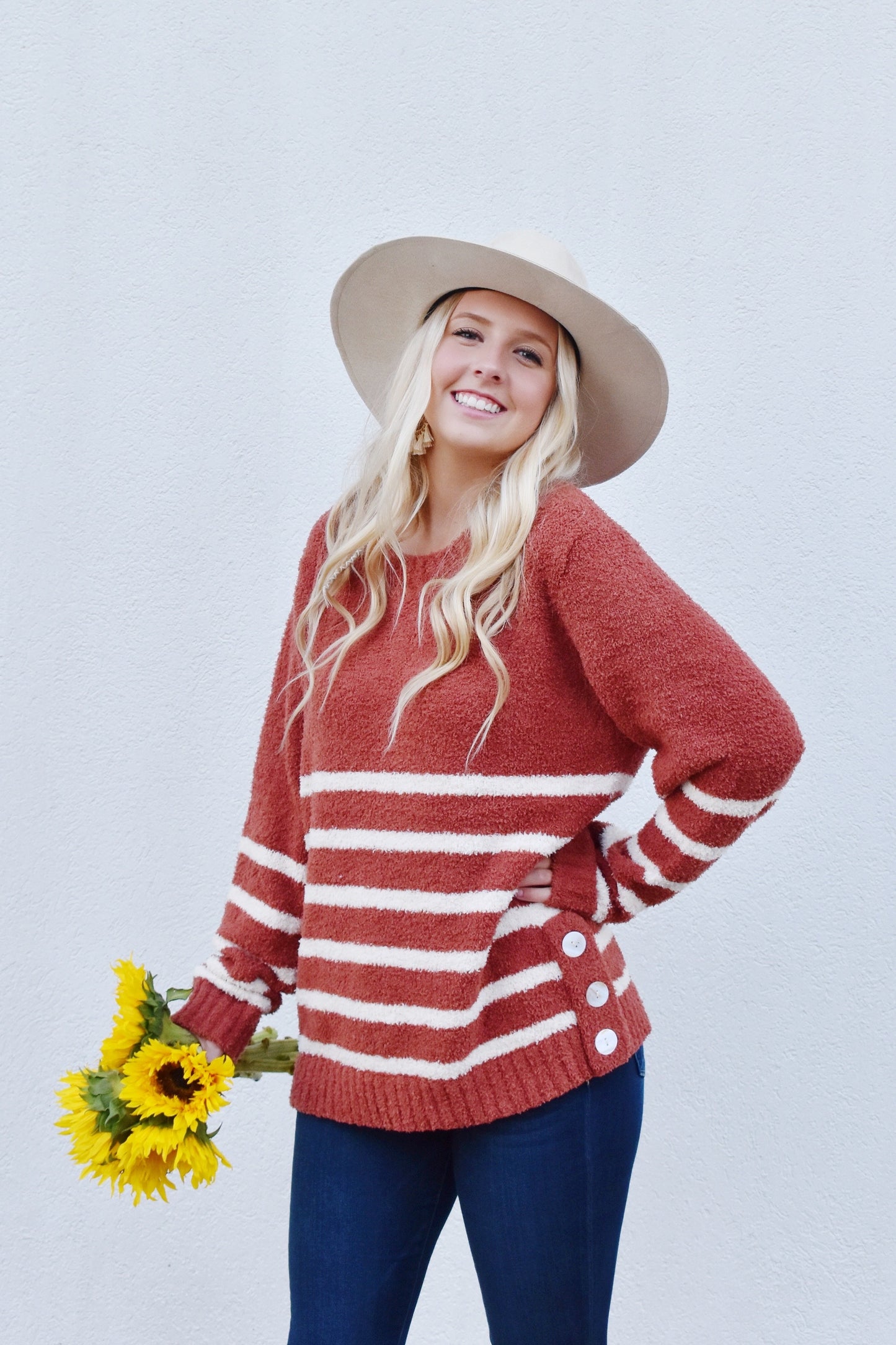 Striped Button Side Sweater