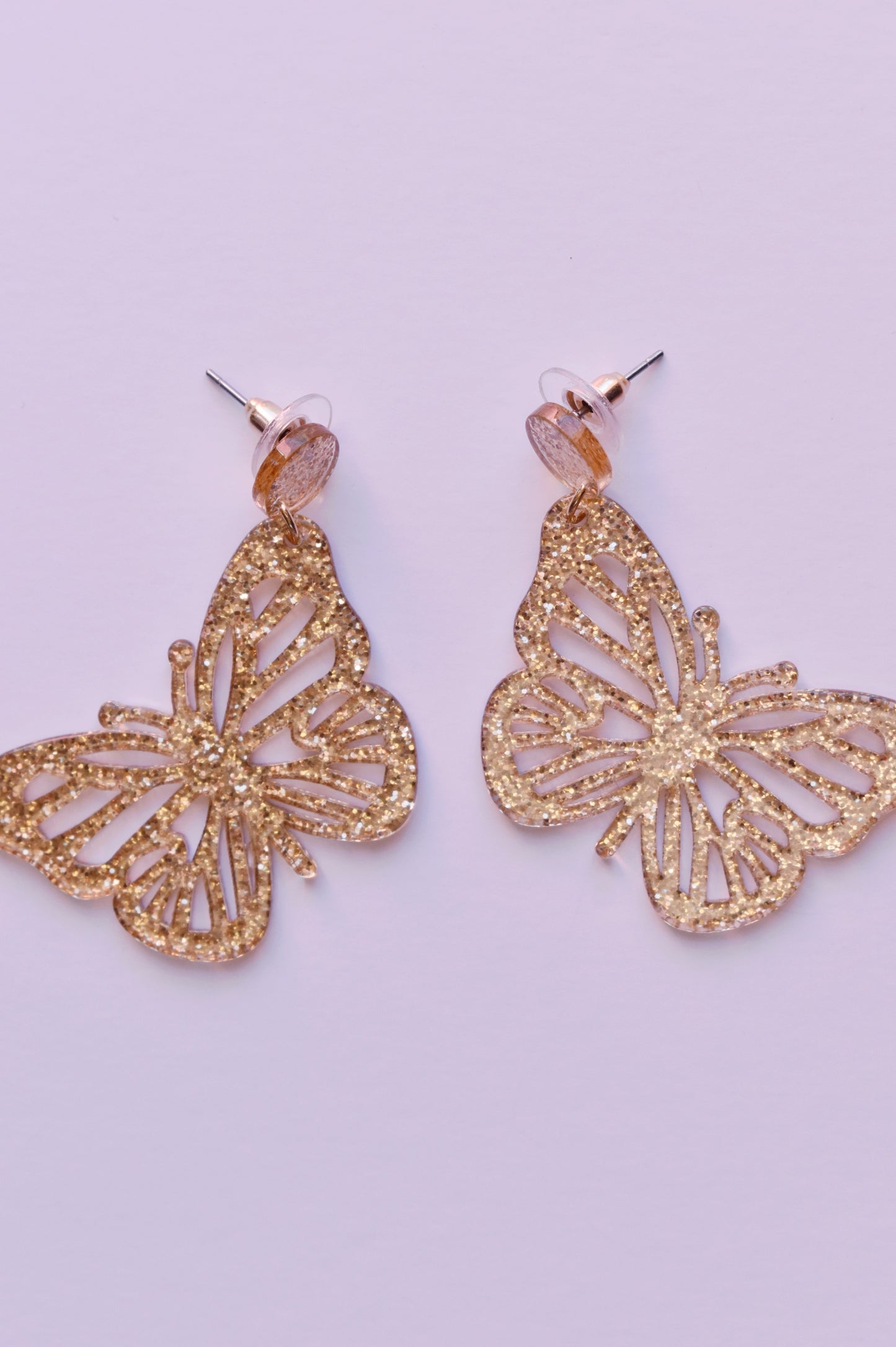 Gold Glitter Acrylic Butterfly Earrings