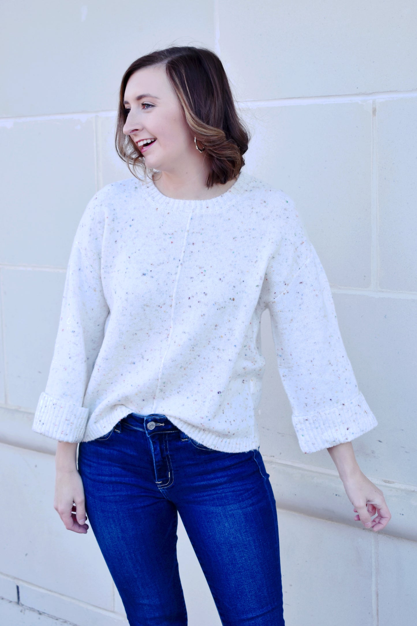 Load image into Gallery viewer, Ivory Confetti Speckle Sweater
