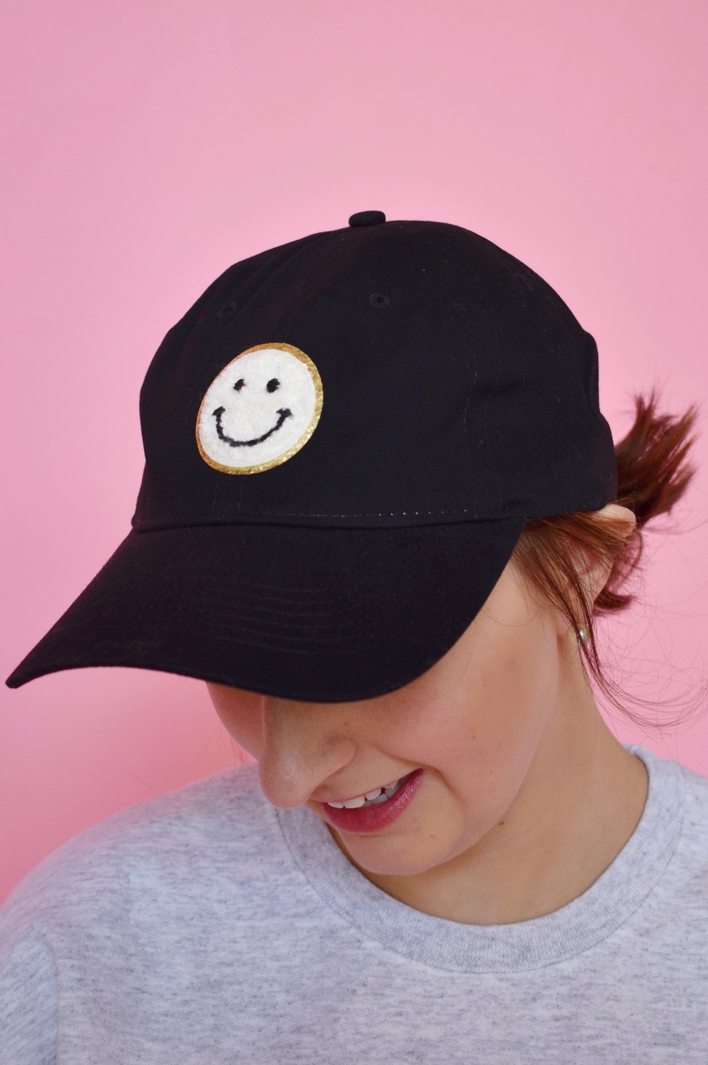 Black Smiley Patch Hat