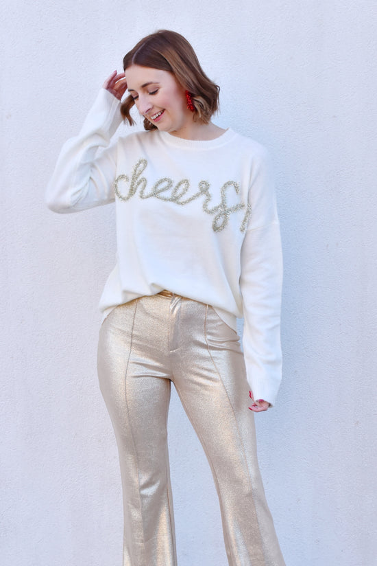 Load image into Gallery viewer, Cheers Gold Tinsel Sweater
