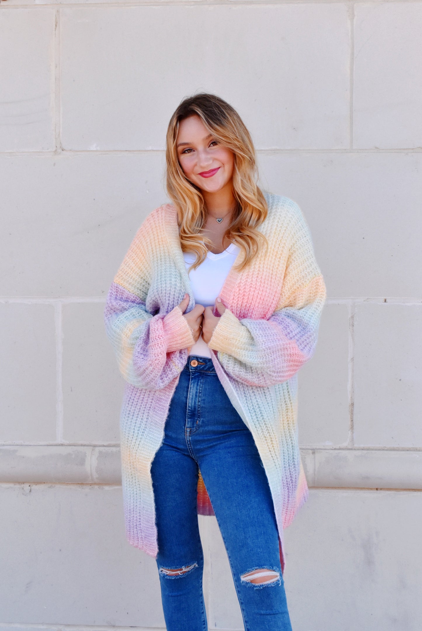 Load image into Gallery viewer, Pastel Rainbow Puff Sleeve Cardigan
