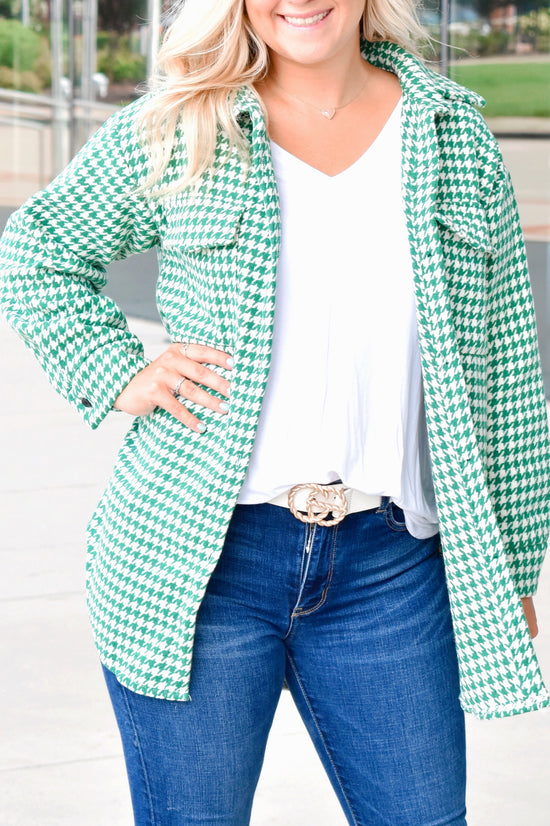 Load image into Gallery viewer, Houndstooth Kelly Green Shacket
