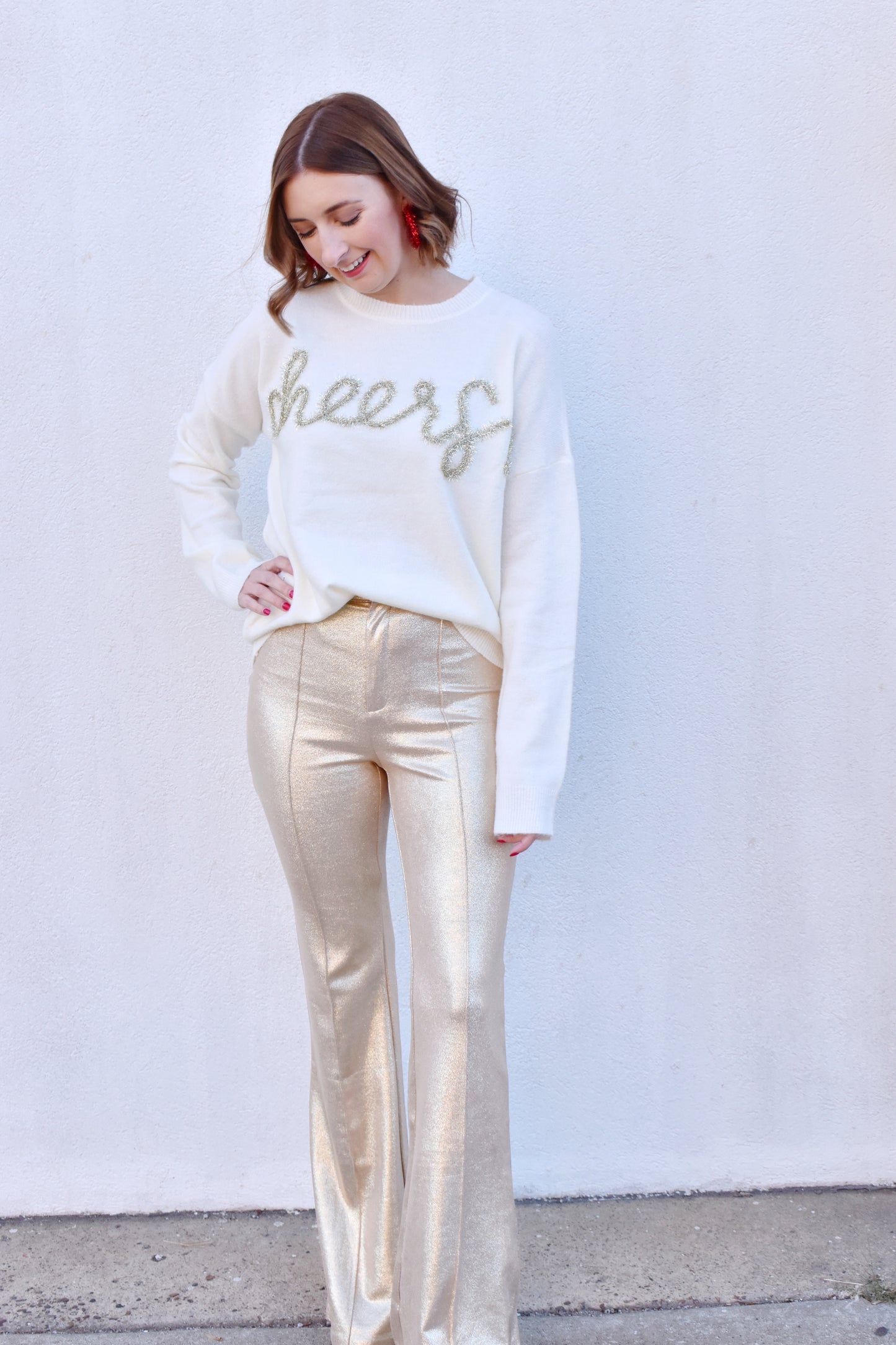 Load image into Gallery viewer, Cheers Gold Tinsel Sweater
