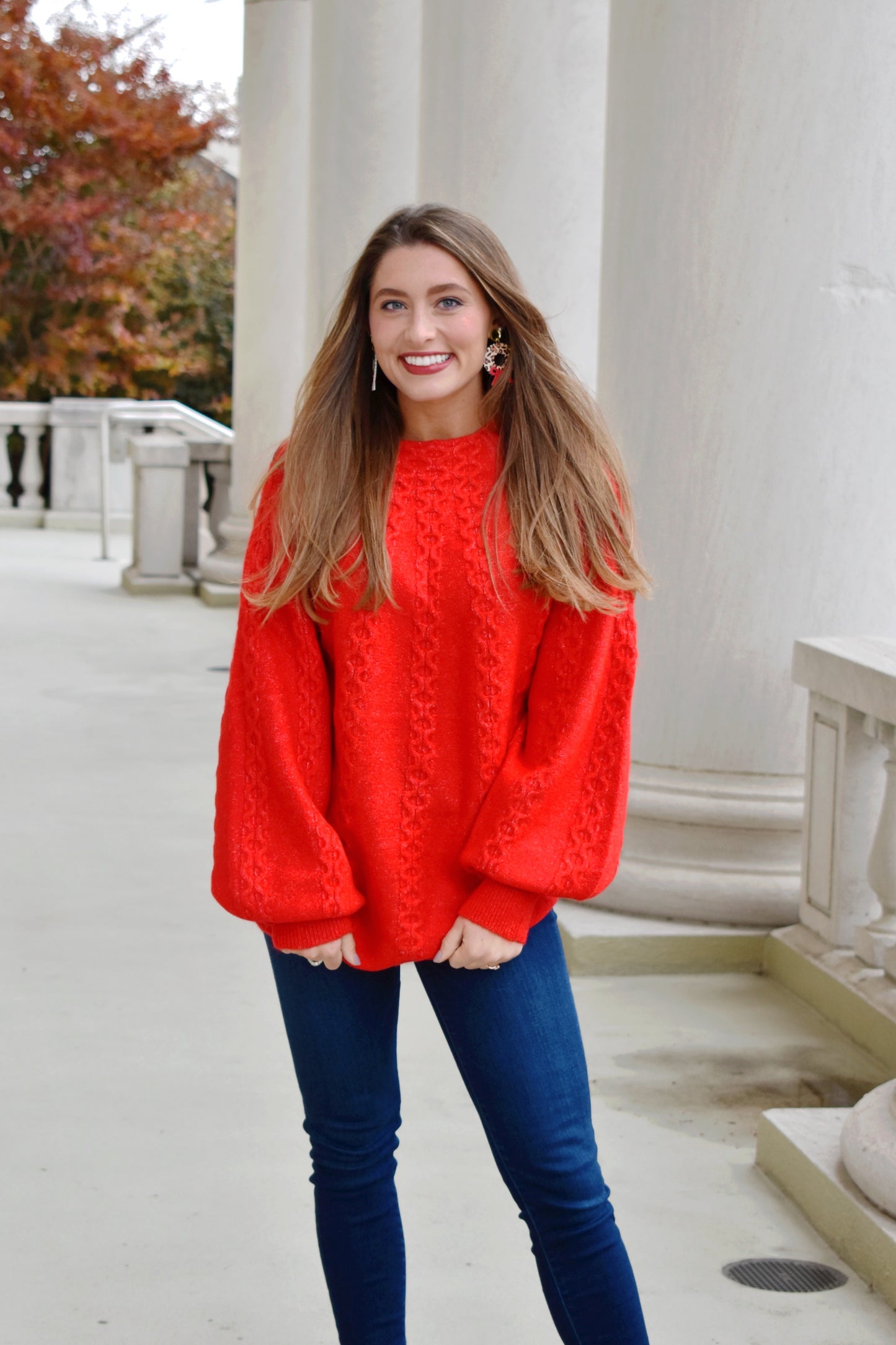 Bright Red Balloon Sleeve Sweater