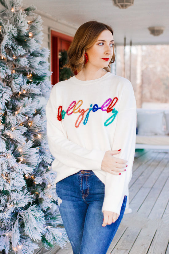 Holly Jolly Ivory Tinsel Sweater