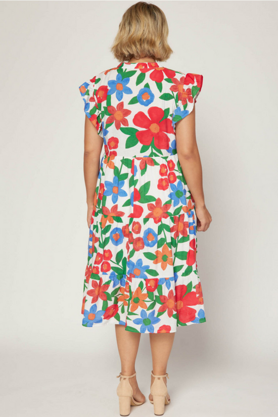 Load image into Gallery viewer, Plus Fiesta Floral Midi Dress
