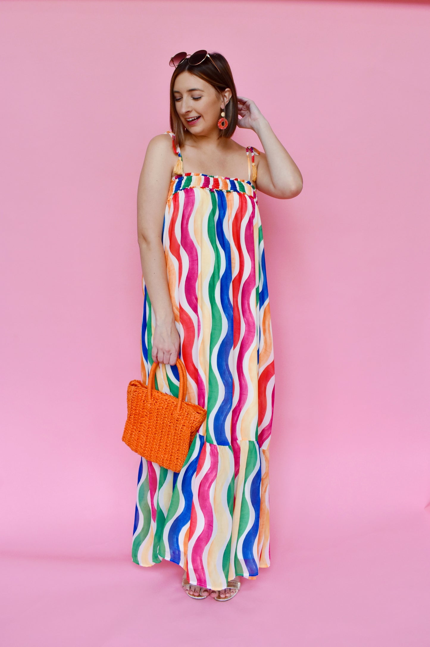 Load image into Gallery viewer, Rainbow Wavy Striped Maxi Dress
