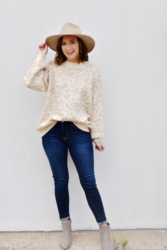 Load image into Gallery viewer, Taupe Leopard Print Balloon Sleeve Sweater
