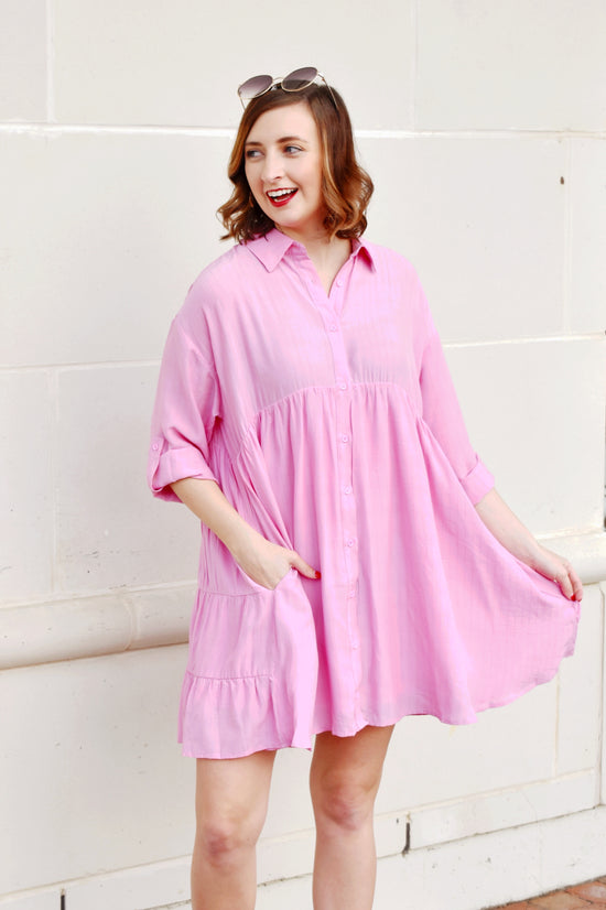 Load image into Gallery viewer, Baby Pink Button Down Babydoll Dress
