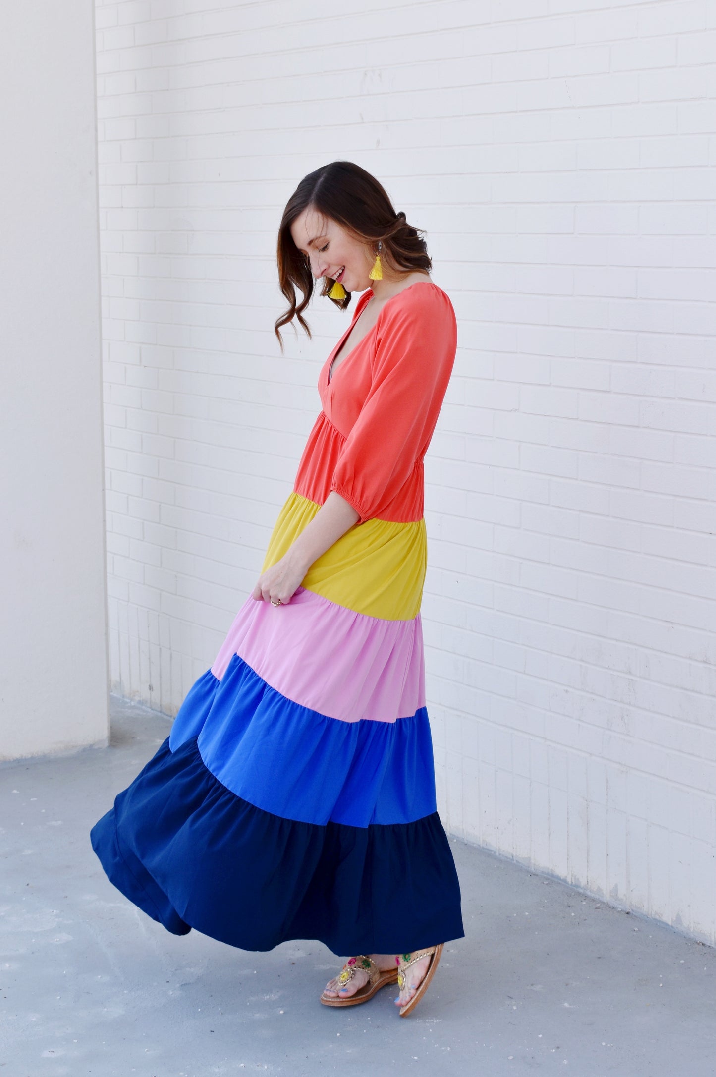rainbow tiered maxi dress Rainbow Colorblock Tiered Maxi Dress – Confetti Boutique