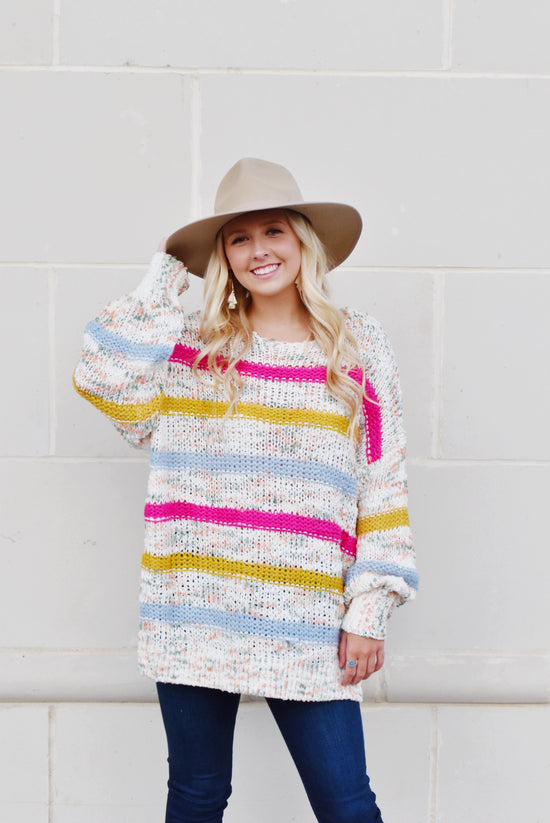 Load image into Gallery viewer, Striped Confetti Knit Oversized Sweater
