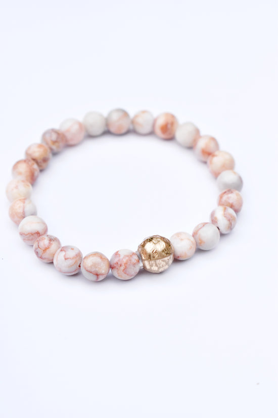 Red Aventurin Stone and Gold Ball Bracelet