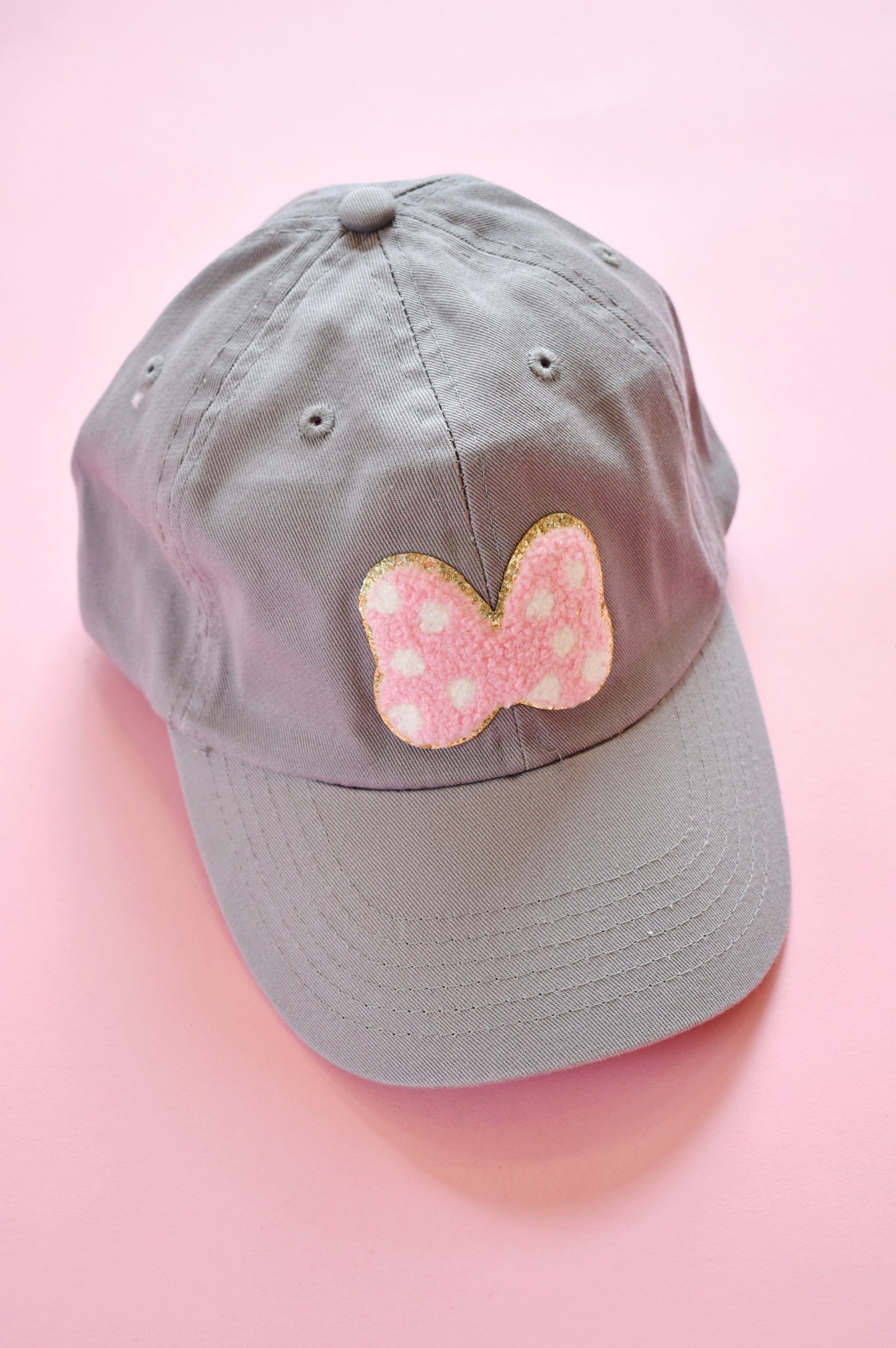 Grey Minnie Mouse Bow Patch Hat