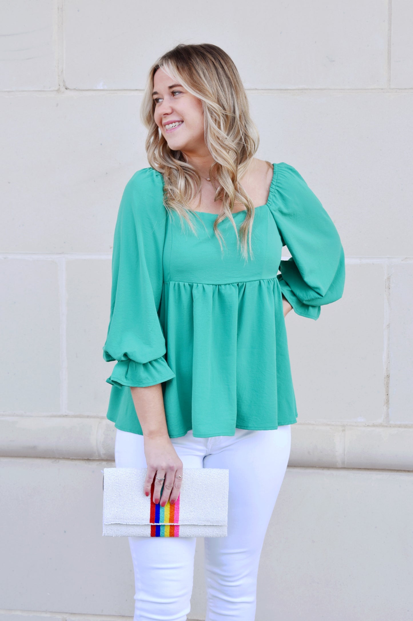 Kelly Green Square Neck Babydoll Top