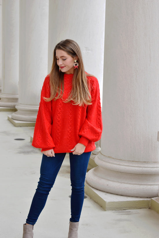 Bright Red Balloon Sleeve Sweater