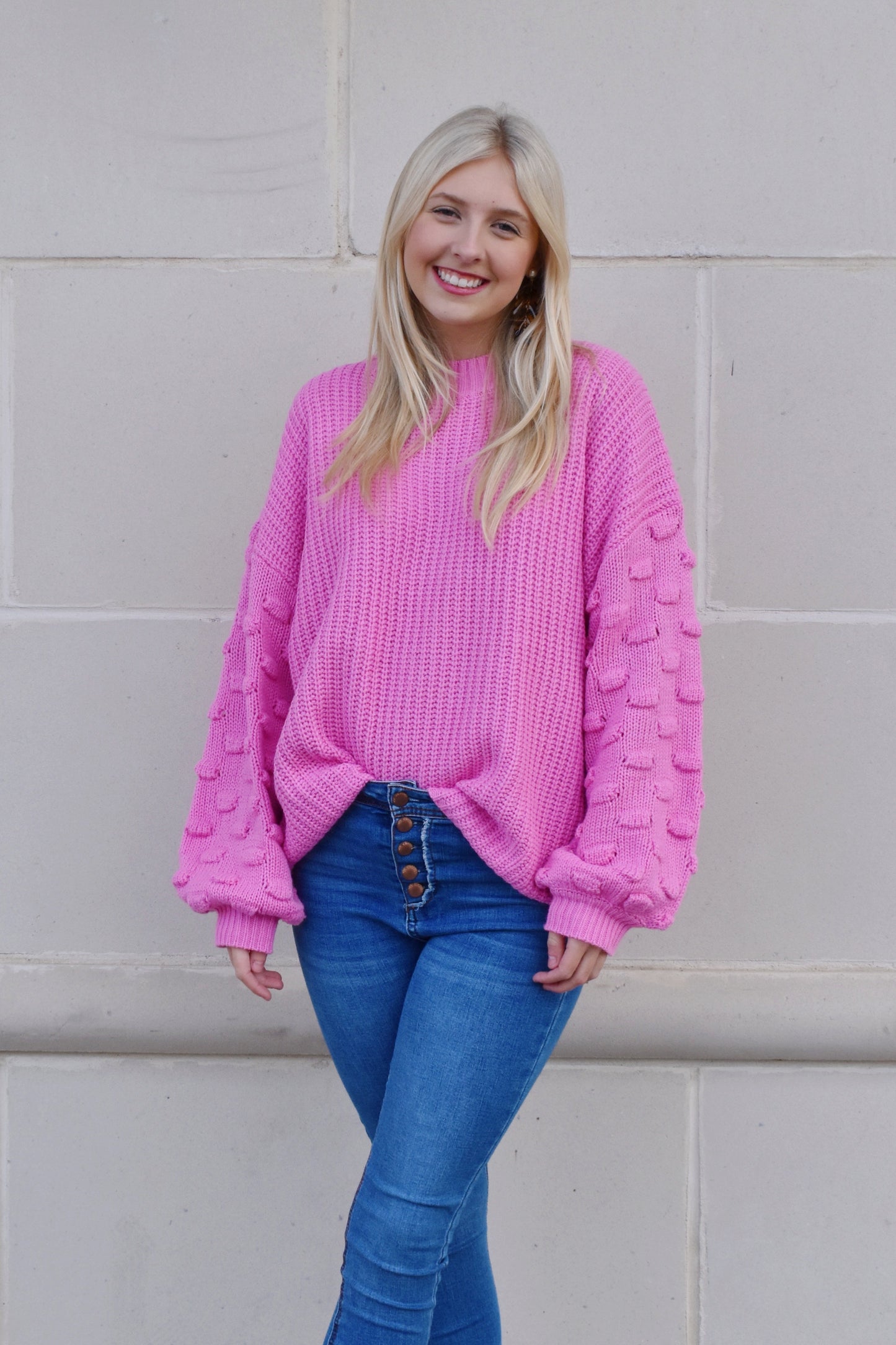 Load image into Gallery viewer, Barbie Pink Bubble Sleeve Sweater

