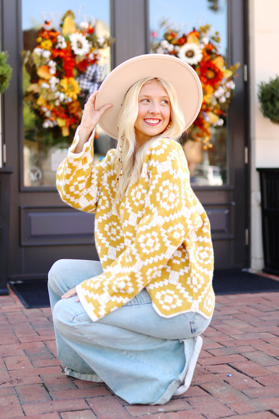 Mustard Crochet Bell Sleeve Sweater