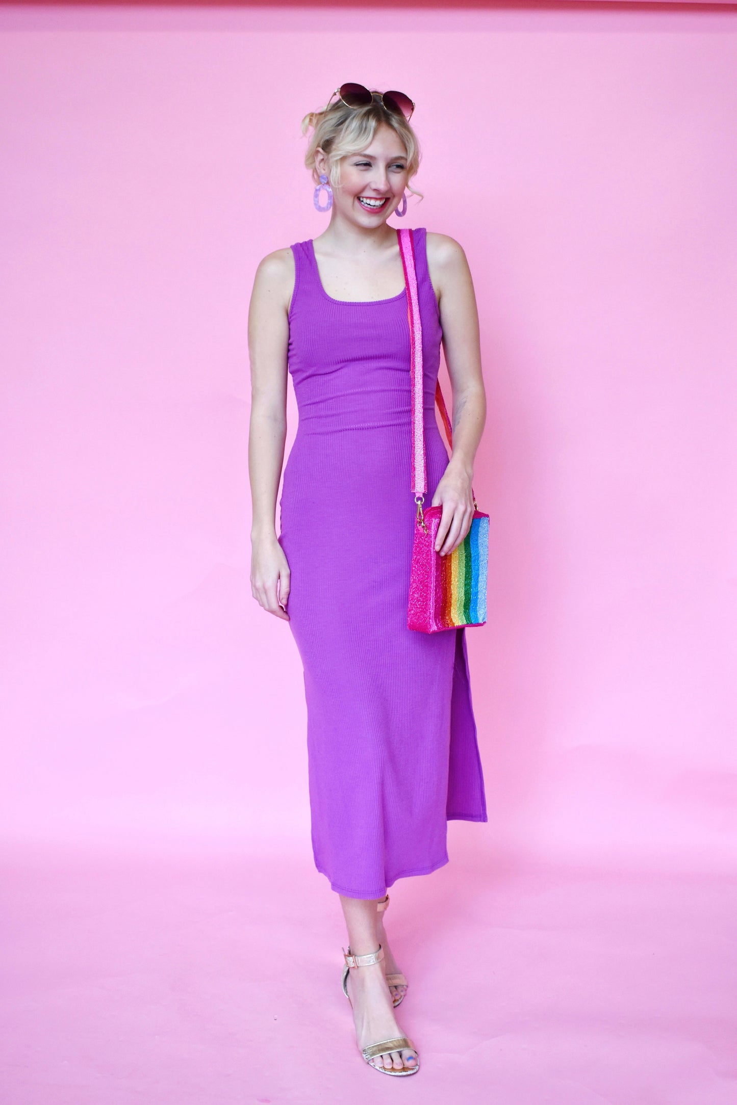 Load image into Gallery viewer, Grape Ribbed Sleeveless Midi Dress
