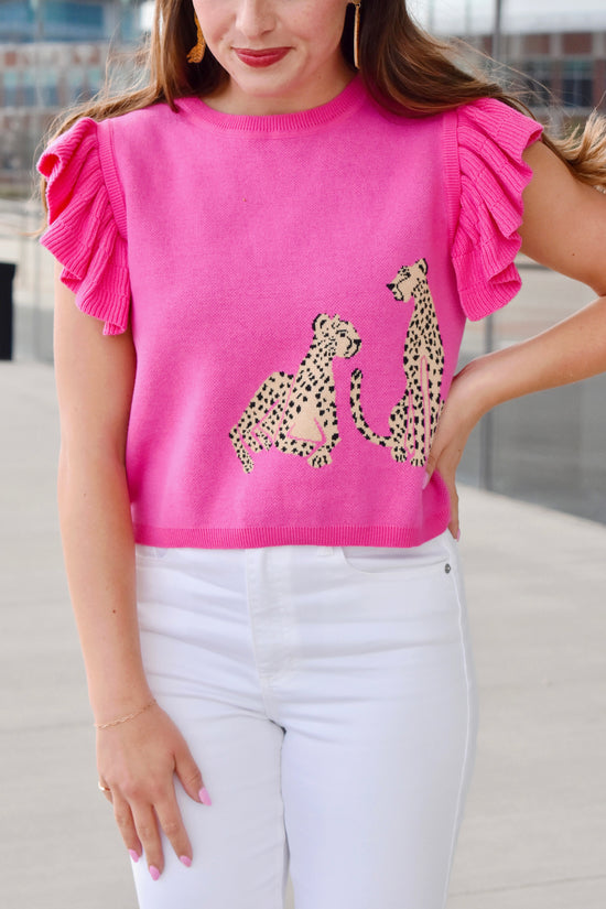 Load image into Gallery viewer, Hot Pink Leopard Sweater Top
