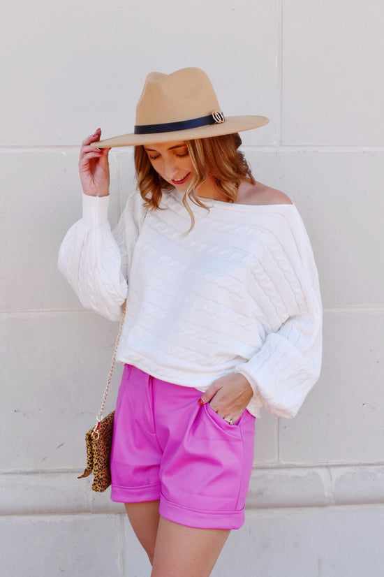 Ivory Cable Knit Detail Dolman Sweater