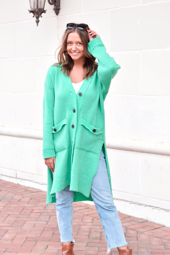 Load image into Gallery viewer, Cozy Kelly Green Hooded Cardigan

