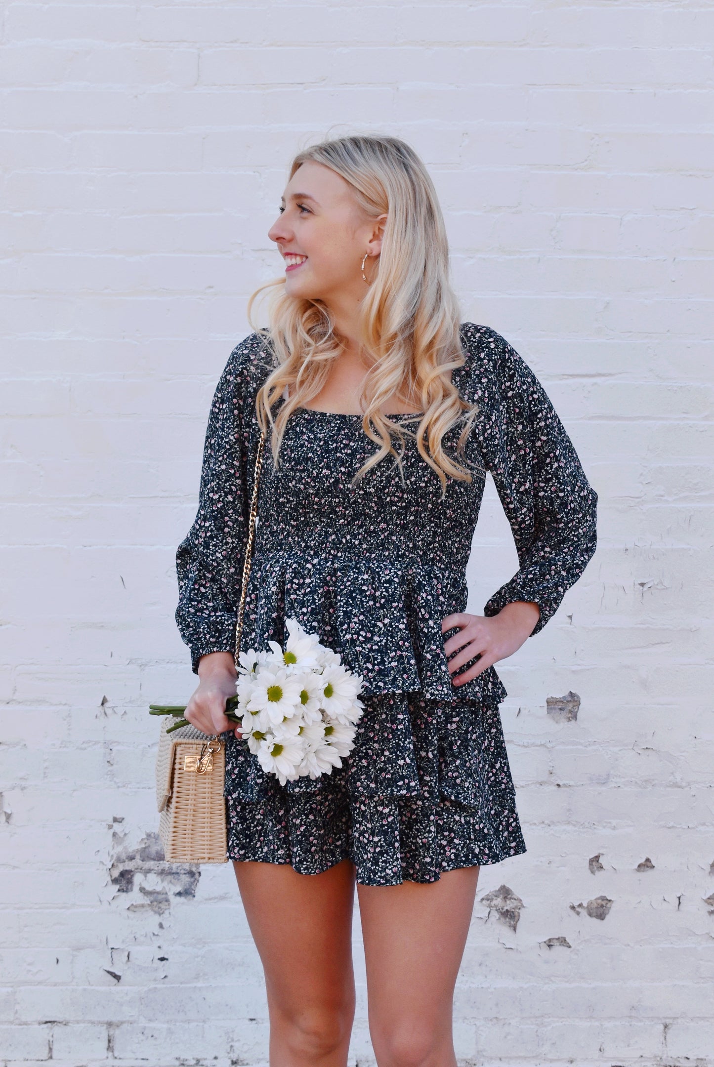 Navy Ditsy Floral Ruffle Romper