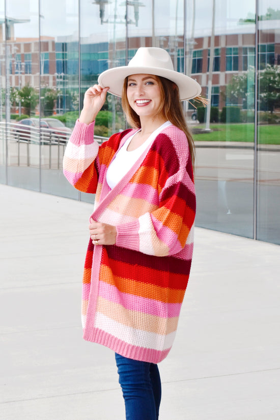 Load image into Gallery viewer, Pink Multi Stripe Cardigan
