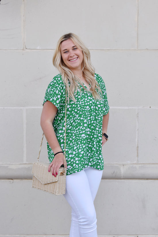 Load image into Gallery viewer, Kelly Green Animal Spot Blouse
