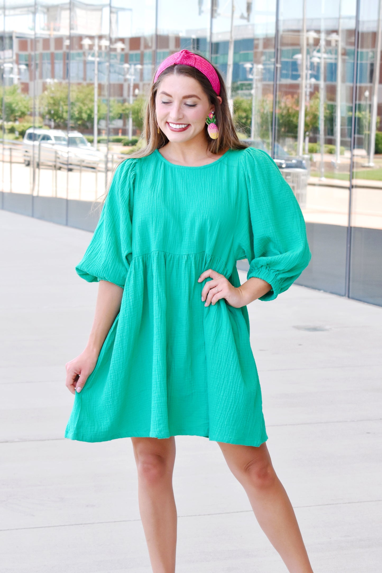 Load image into Gallery viewer, Green With Envy Gauze Babydoll Dress
