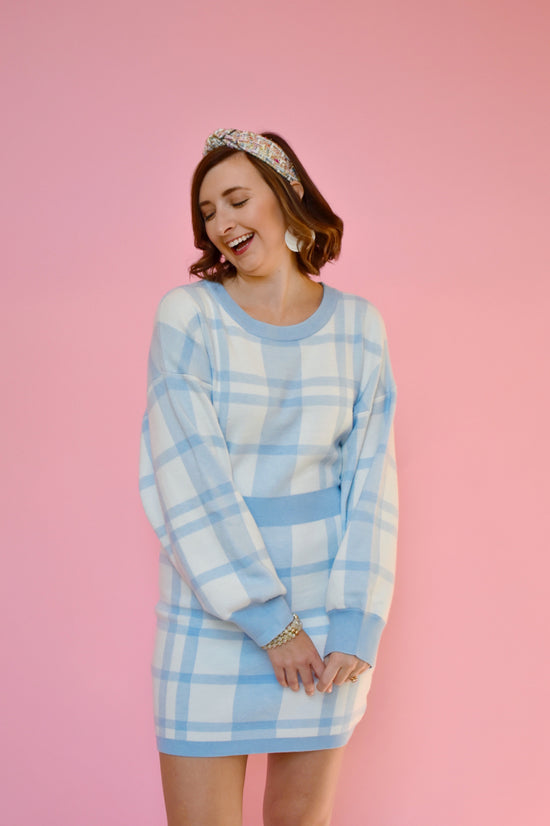 Blue Plaid Sweater Dress Confetti Boutique Blue Plaid Sweater Dress Confetti Boutique