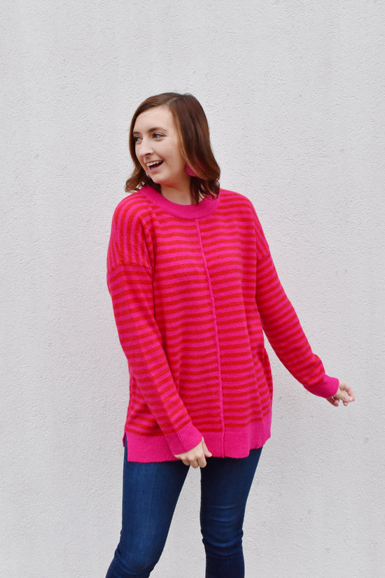 Misty Pink & Red Striped Sweater