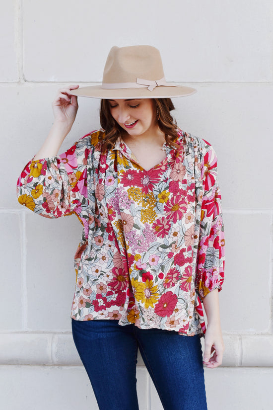Load image into Gallery viewer, Retro Multicolor Floral Blouse
