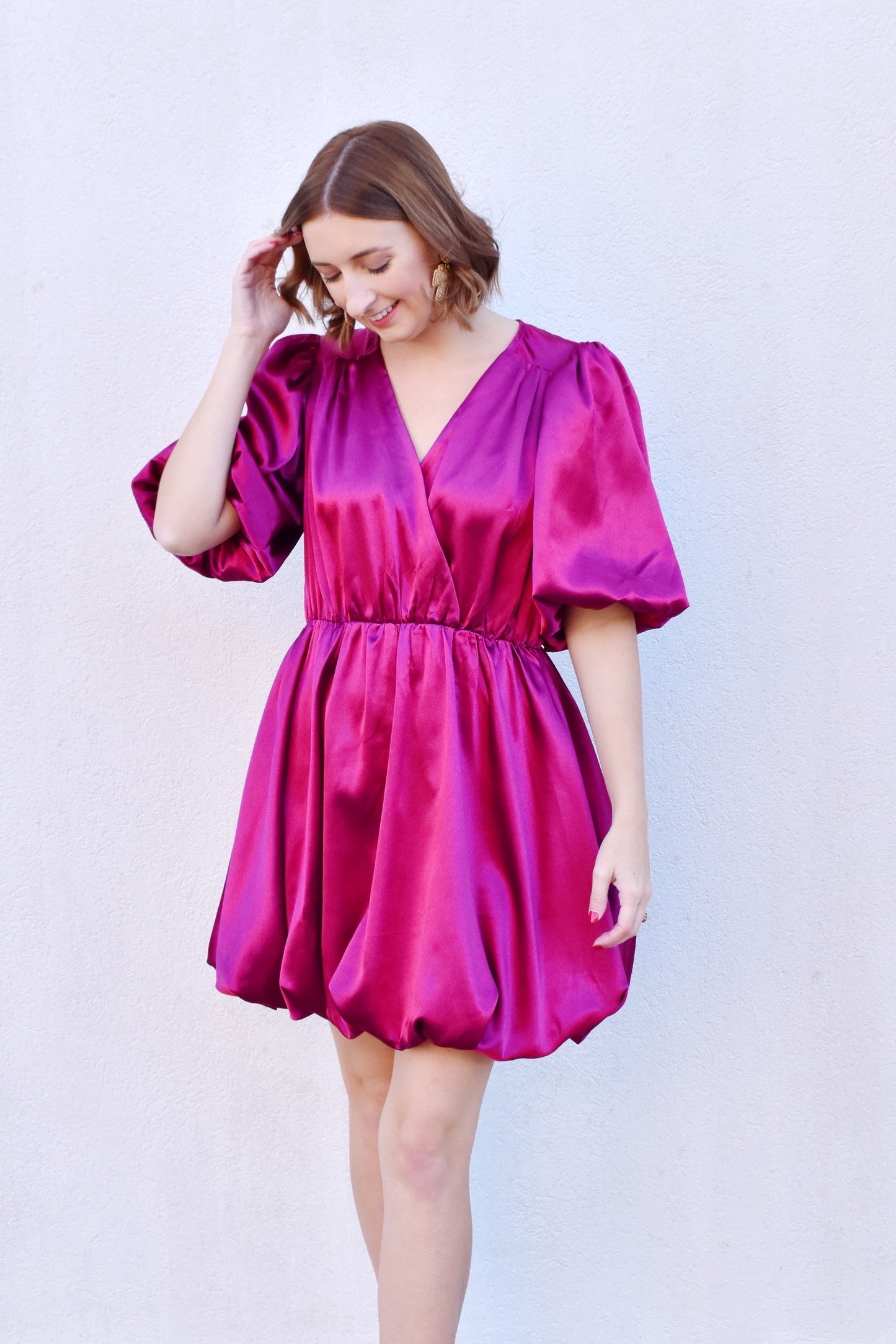 Sangria Bubble Hem & Sleeve Dress