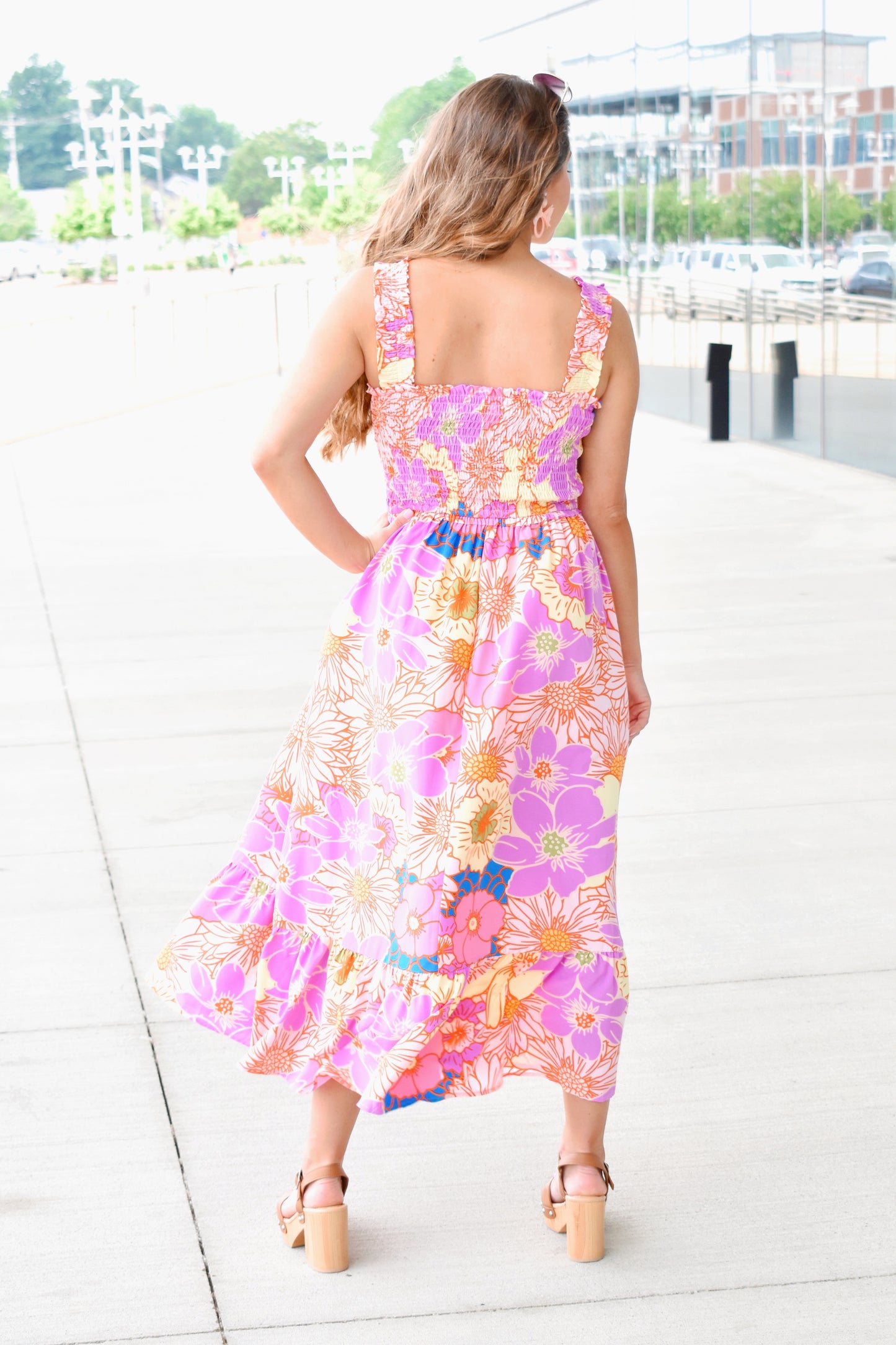 Load image into Gallery viewer, Summer Blooms Lavender Floral Midi Dress

