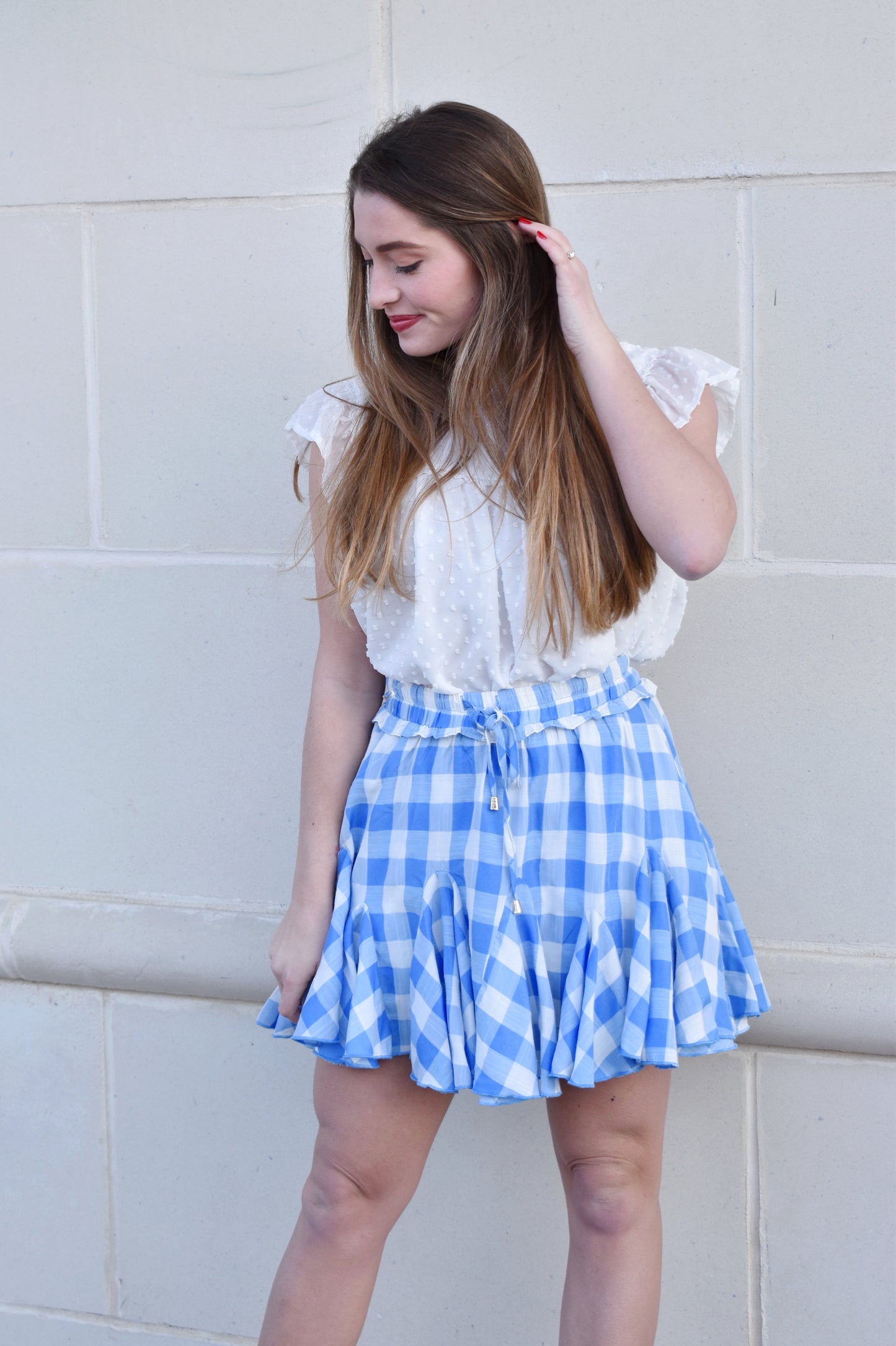 Load image into Gallery viewer, Blue Gingham Frill Skirt
