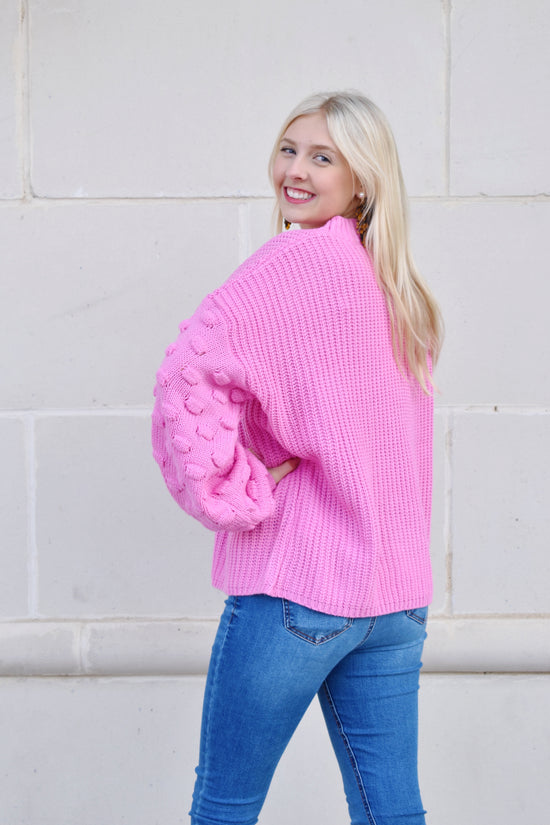 Load image into Gallery viewer, Barbie Pink Bubble Sleeve Sweater
