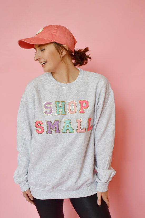 Load image into Gallery viewer, Grey Shop Small Patch Sweatshirt
