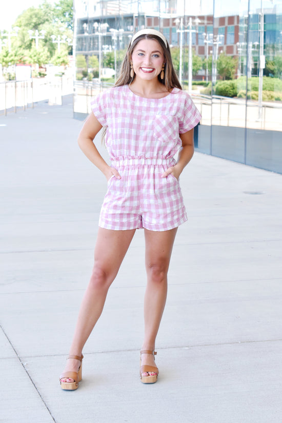 Cute As A Button Pink Gingham Set