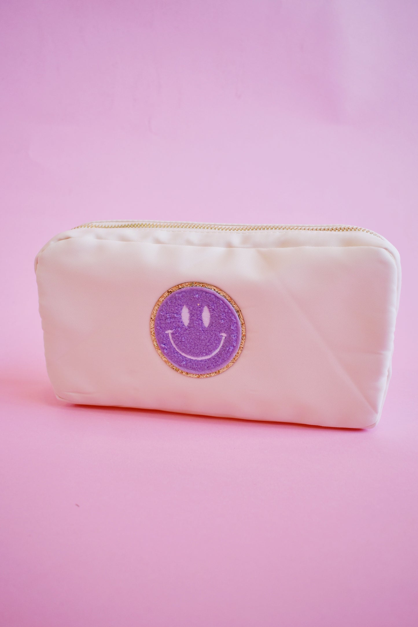 Small Purple Smiley Patch Pouch