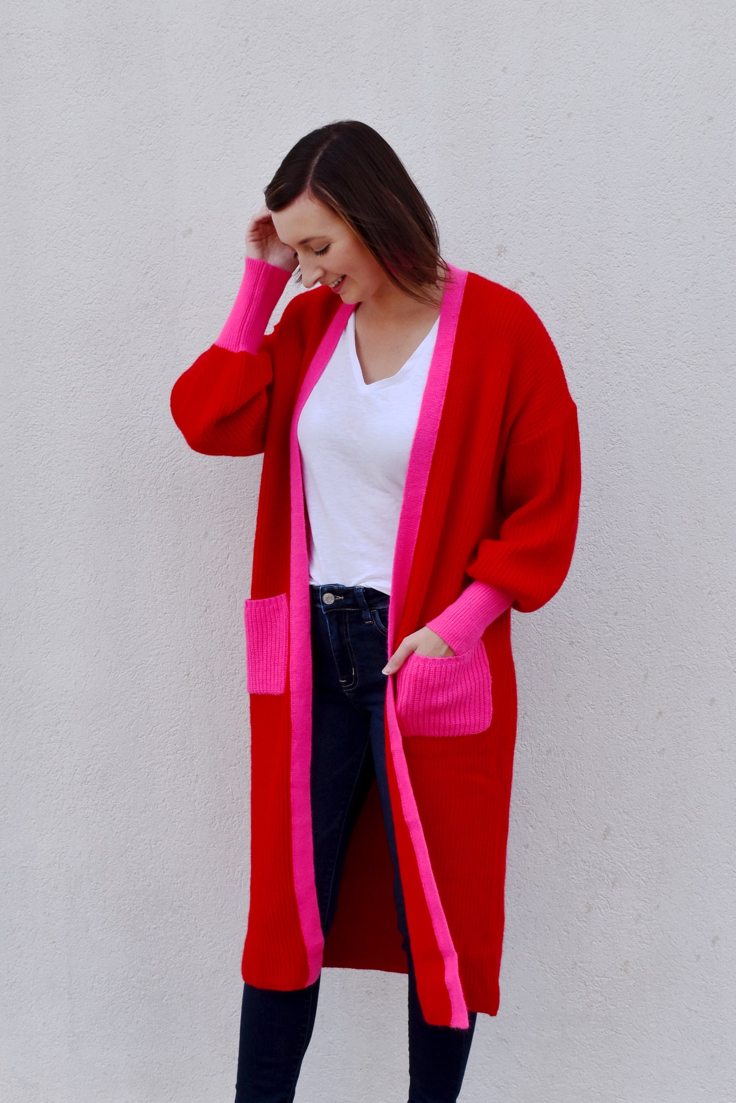 Pink & Red Colorblock Cardigan