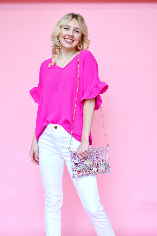 Gotta Have It Hot Pink Ruffle Sleeve Top