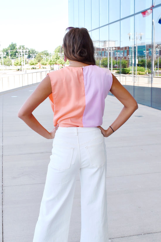 Peach & Pink Color Block Bodysuit