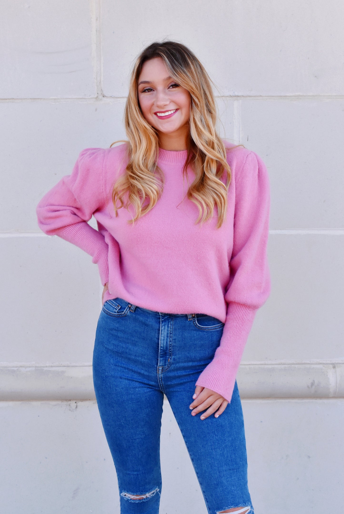 Bubblegum Pink Puff Sleeve Sweater